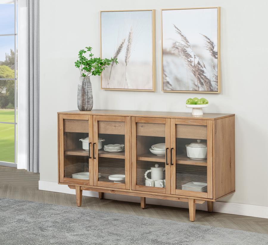 Coaster 108545NAT  Middleton natural brown finish wood 66" modern farmhouse buffet server sideboard cabinet with 4 doors