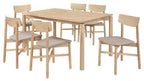 Coaster 108551-S7 7 pc Parkridge white washed finish wood mid-century modern dining table set tan fabric chairs