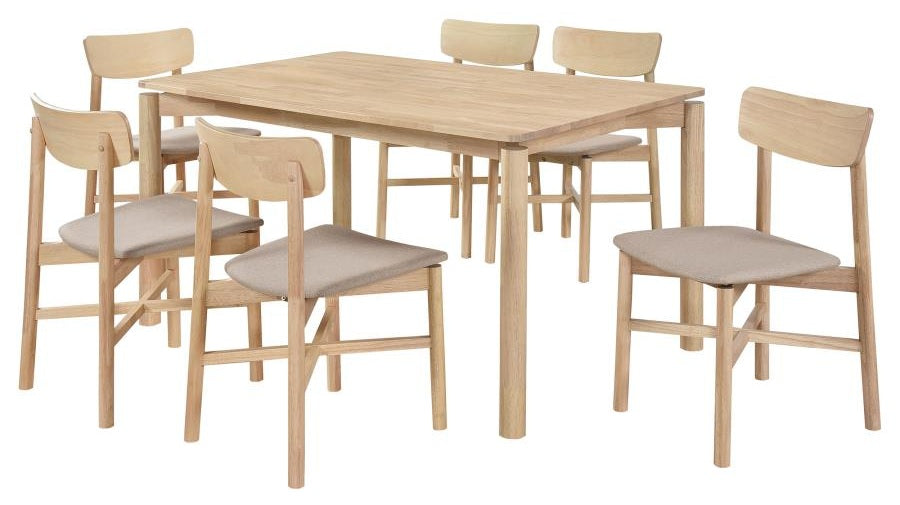 Coaster 108551-S7 7 pc Parkridge white washed finish wood mid-century modern dining table set tan fabric chairs