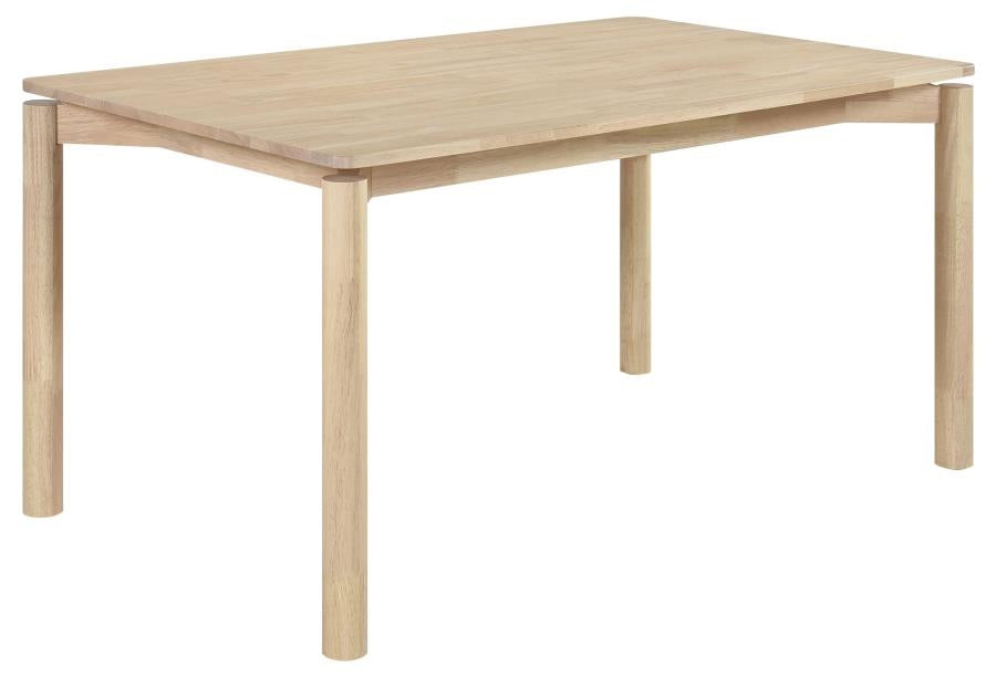 Coaster 108551-S7 7 pc Parkridge white washed finish wood mid-century modern dining table set tan fabric chairs