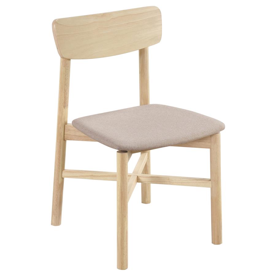 Coaster 108551-S7 7 pc Parkridge white washed finish wood mid-century modern dining table set tan fabric chairs