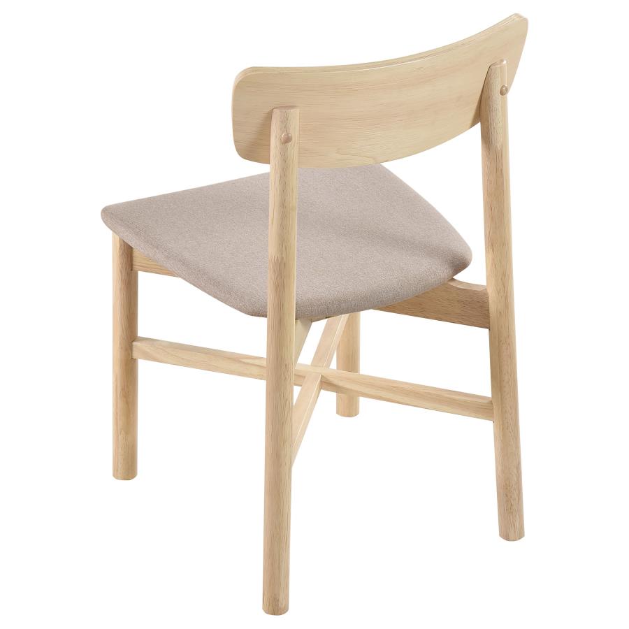 Coaster 108551-S7 7 pc Parkridge white washed finish wood mid-century modern dining table set tan fabric chairs