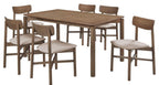 Coaster 108561-S7 7 pc Parkridge natural walnut finish wood mid-century modern dining table set tan fabric chairs