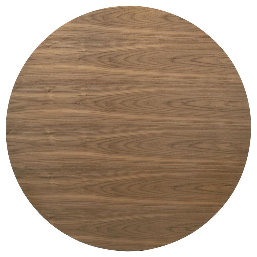 Coaster 108570-S5 5 pc Biltmore walnut finish wood classic modern style 46" round dining table set grey fabric chairs