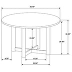 Coaster 108570-S5 5 pc Biltmore walnut finish wood classic modern style 46" round dining table set grey fabric chairs
