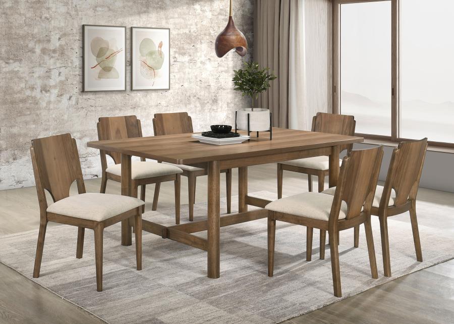 Coaster 108571-S7 7 pc Biltmore walnut finish wood classic modern style dining table set grey fabric chairs