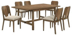 Coaster 108921-S7 7 pc Almonte dark brown finish wood mid-century modern style dining table set beige fabric chairs