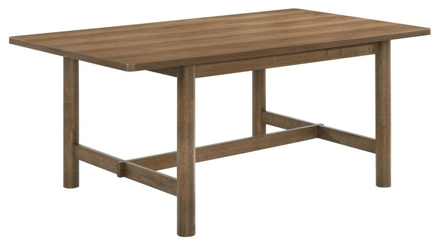 Coaster 108921-S7 7 pc Almonte dark brown finish wood mid-century modern style dining table set beige fabric chairs