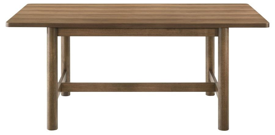 Coaster 108921-S7 7 pc Almonte dark brown finish wood mid-century modern style dining table set beige fabric chairs