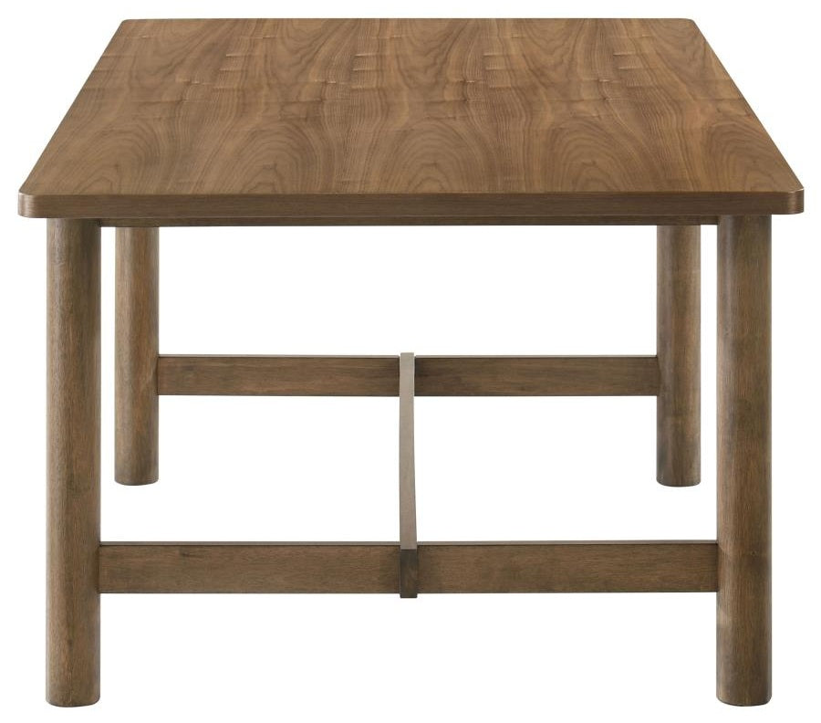 Coaster 108921-S7 7 pc Almonte dark brown finish wood mid-century modern style dining table set beige fabric chairs