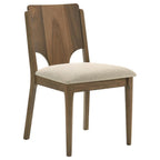 Coaster 108571-S7 7 pc Biltmore walnut finish wood classic modern style dining table set grey fabric chairs