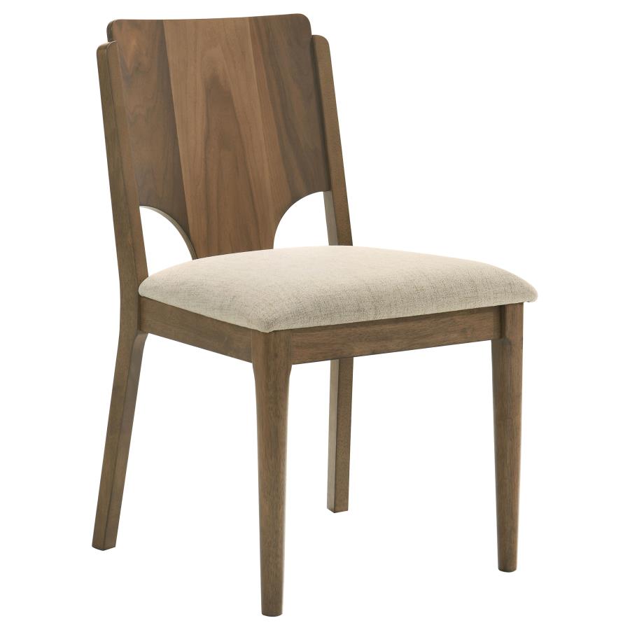 Coaster 108571-S7 7 pc Biltmore walnut finish wood classic modern style dining table set grey fabric chairs