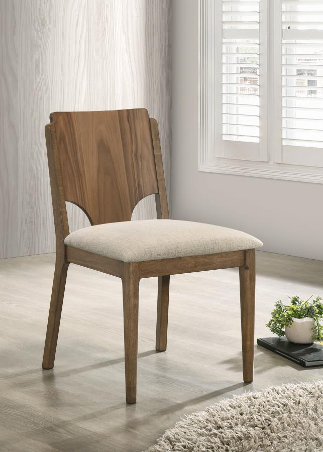 Coaster 108571-S7 7 pc Biltmore walnut finish wood classic modern style dining table set grey fabric chairs