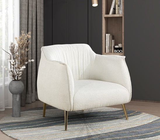 Homelegance 1085F1S Wila arlo rachael mid century modern white boucle fabric accent chair gold legs