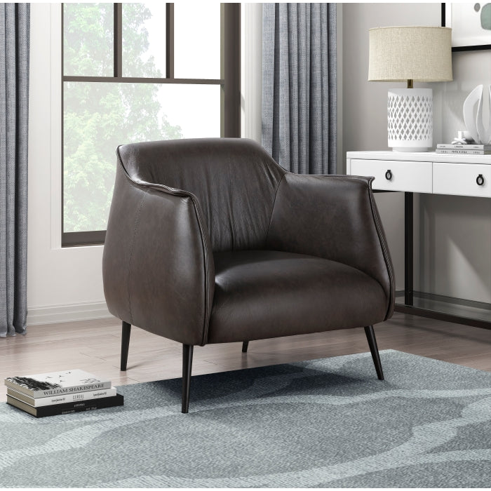 Homelegance 1085F2S Wila arlo rachael mid century modern brown faux leather accent chair black legs