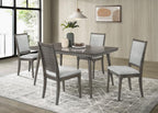 Coaster 108921-S5 5 pc Onslow dark brown finish wood 3D embossed design dining table set grey fabric chairs
