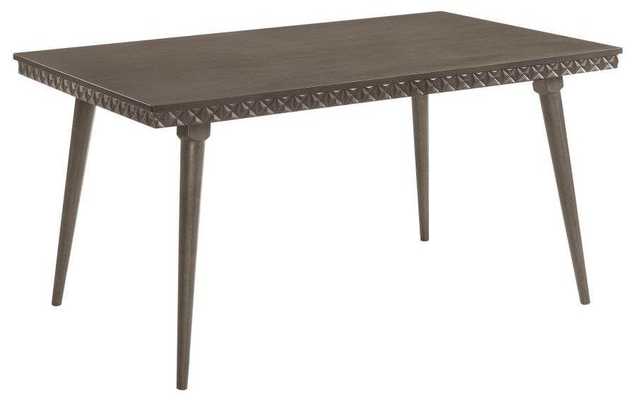 Coaster 108921-S5 5 pc Onslow dark brown finish wood 3D embossed design dining table set grey fabric chairs