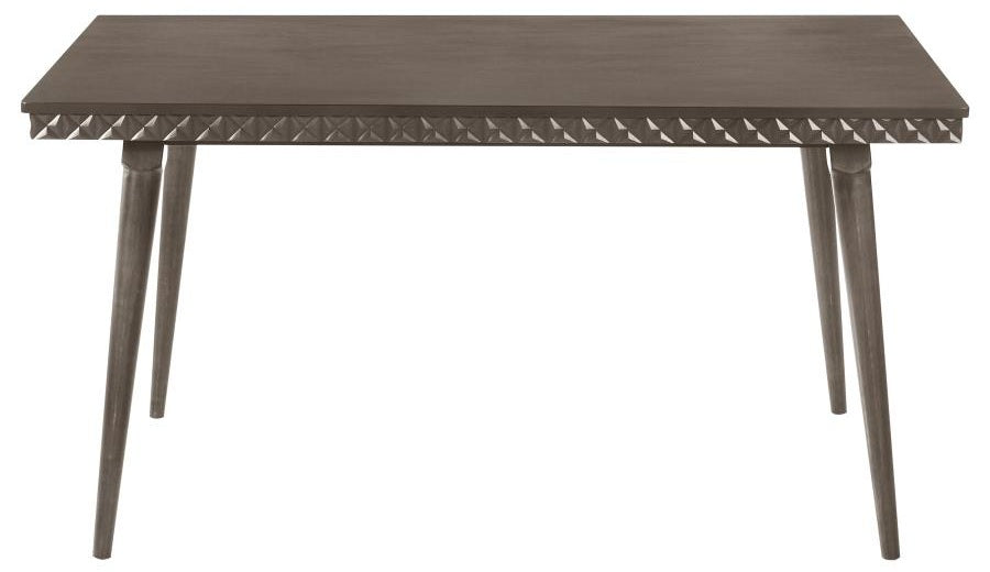 Coaster 108921-S5 5 pc Onslow dark brown finish wood 3D embossed design dining table set grey fabric chairs