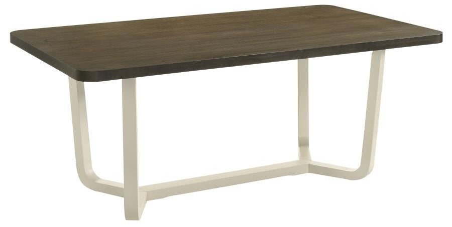 Coaster 108681-S7 7 pc Biloxi greyish brown finish wood top antique white legs dining table set grey fabric dining chairs