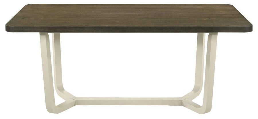 Coaster 108681-S7 7 pc Biloxi greyish brown finish wood top antique white legs dining table set grey fabric dining chairs