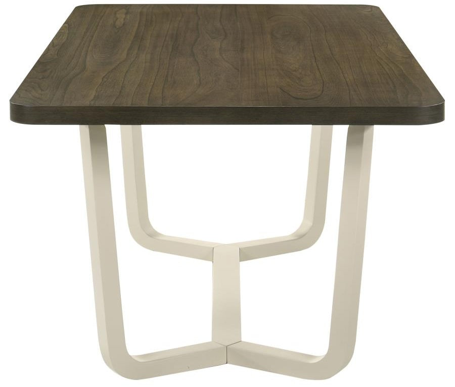 Coaster 108681-S7 7 pc Biloxi greyish brown finish wood top antique white legs dining table set grey fabric dining chairs