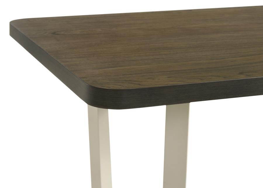Coaster 108681-S7 7 pc Biloxi greyish brown finish wood top antique white legs dining table set grey fabric dining chairs