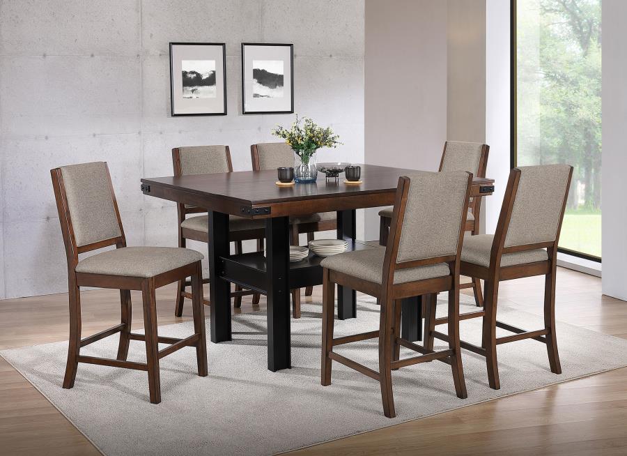 Coaster 108888-S7 7 pc Patterson mango oak and black finish wood counter height dining table set