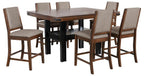 Coaster 108888-S7 7 pc Patterson mango oak and black finish wood counter height dining table set