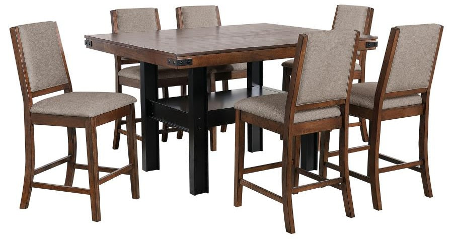 Coaster 108888-S7 7 pc Patterson mango oak and black finish wood counter height dining table set
