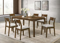 Coaster 108921-S7 7 pc Almonte dark brown finish wood mid-century modern style dining table set beige fabric chairs