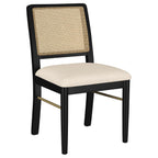 Coaster 108930-S7B 7 pc Arini sand wash finish wood 60" round dining table set cream fabric chairs black frames