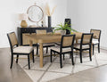 Coaster 108931-S7B 7 pc Arini sand wash finish wood rounded corners 104" dining table set cream fabric chairs black frames