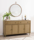 Coaster 108935SWD  Arini sand wash finish wood rounded corners 65" dining buffet server sideboard cabinet gold accents