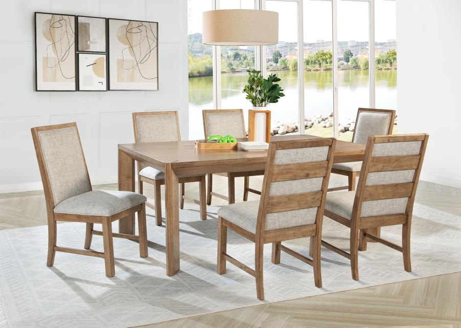Coaster 109101-S7 7 pc Bruner natural brown finish wood modern design dining table set oatmeal dining chairs