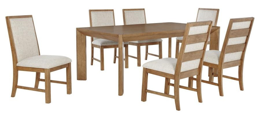 Coaster 109101-S7 7 pc Bruner natural brown finish wood modern design dining table set oatmeal dining chairs