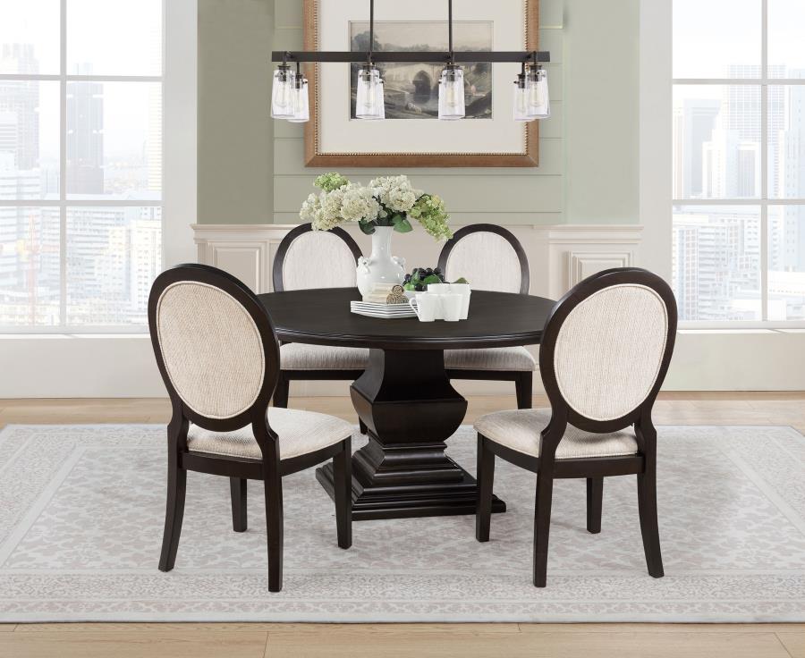 Coaster 109230-S5 5 pc Twyla dark cocoa finish wood 60" round dining table set rounded edge