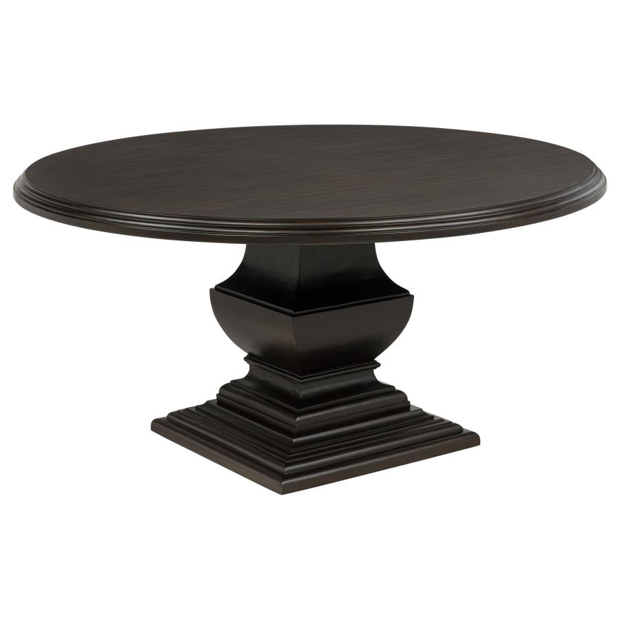 Coaster 109230-S7 7 pc Twyla dark cocoa finish wood 60" round dining table set rounded edge
