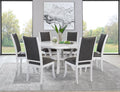 Coaster 109330-S7 7 pc Judd pearl white finish wood 54" round dining table set fabric upholstered seats