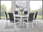 Coaster 109330-S7 7 pc Judd pearl white finish wood 54" round dining table set fabric upholstered seats
