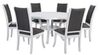 Coaster 109330-S7 7 pc Judd pearl white finish wood 54" round dining table set fabric upholstered seats