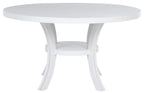 Coaster 109330-S7 7 pc Judd pearl white finish wood 54" round dining table set fabric upholstered seats