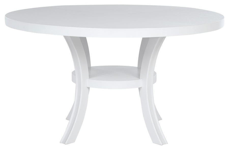 Coaster 109330-S7 7 pc Judd pearl white finish wood 54" round dining table set fabric upholstered seats