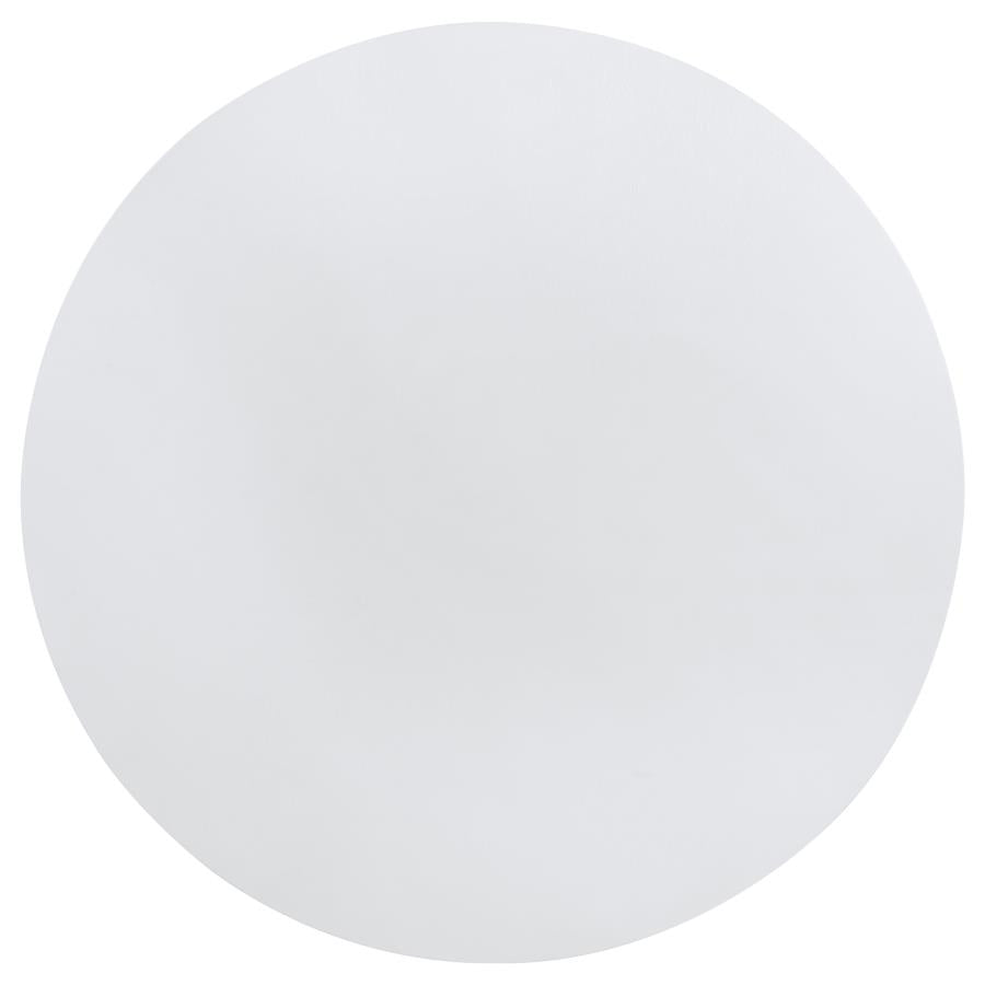 Coaster 109330-S7 7 pc Judd pearl white finish wood 54" round dining table set fabric upholstered seats