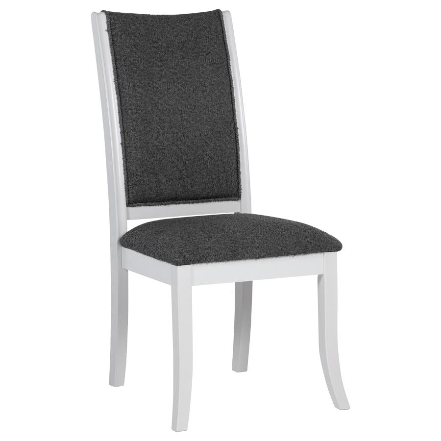Coaster 109330-S7 7 pc Judd pearl white finish wood 54" round dining table set fabric upholstered seats