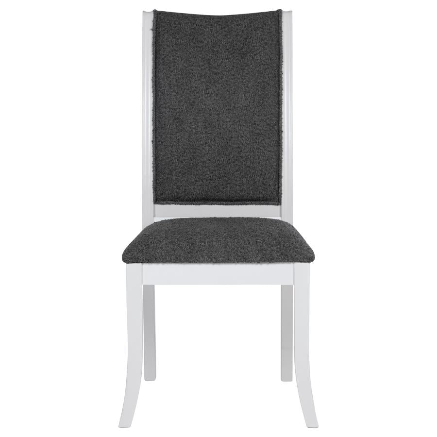 Coaster 109330-S7 7 pc Judd pearl white finish wood 54" round dining table set fabric upholstered seats