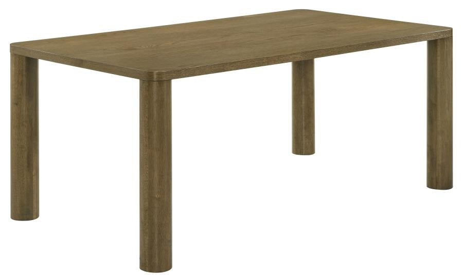 Coaster 109351-S7 7 pc Castlewood brown oak finish wood modern design dining table set light tan chenille dining chairs