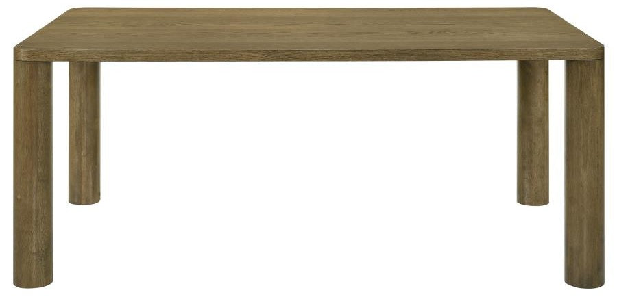 Coaster 109351-S7 7 pc Castlewood brown oak finish wood modern design dining table set light tan chenille dining chairs