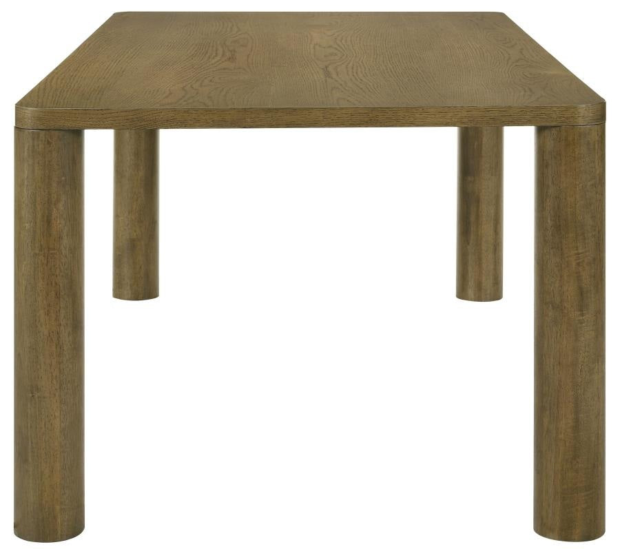 Coaster 109351-S7 7 pc Castlewood brown oak finish wood modern design dining table set light tan chenille dining chairs