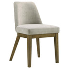 Coaster 109351-S7 7 pc Castlewood brown oak finish wood modern design dining table set light tan chenille dining chairs