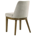 Coaster 109351-S7 7 pc Castlewood brown oak finish wood modern design dining table set light tan chenille dining chairs